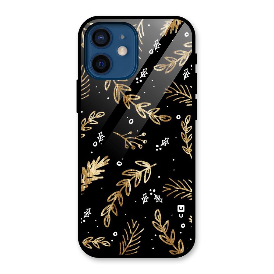 Gold Palm Leaves Glass Back Case for iPhone 12 Mini