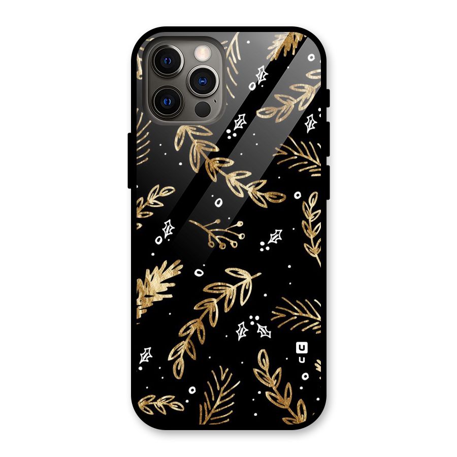 Gold Palm Leaves Glass Back Case for iPhone 12 Pro