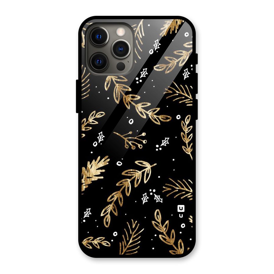 Gold Palm Leaves Glass Back Case for iPhone 12 Pro Max