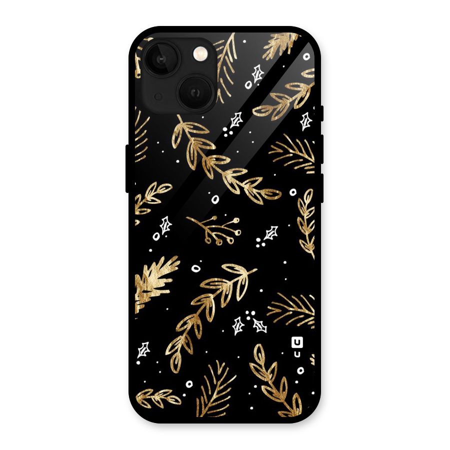 Gold Palm Leaves Glass Back Case for iPhone 13