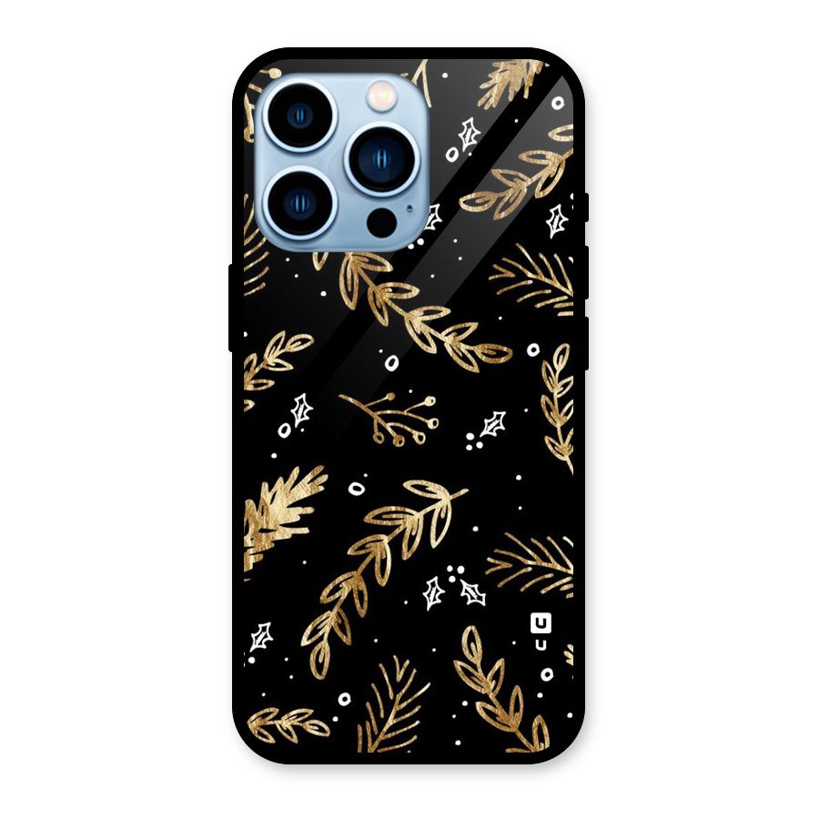 Gold Palm Leaves Glass Back Case for iPhone 13 Pro