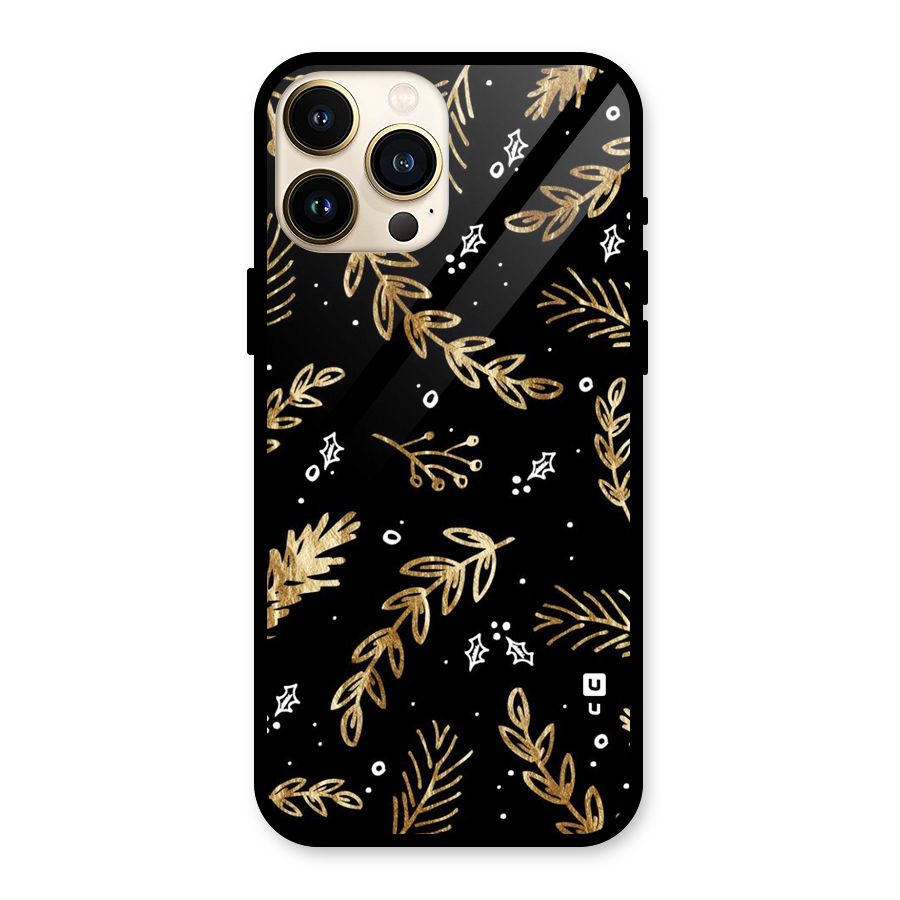 Gold Palm Leaves Glass Back Case for iPhone 13 Pro Max