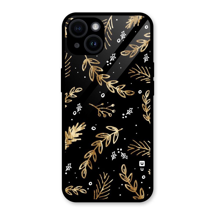 Gold Palm Leaves Glass Back Case for iPhone 14