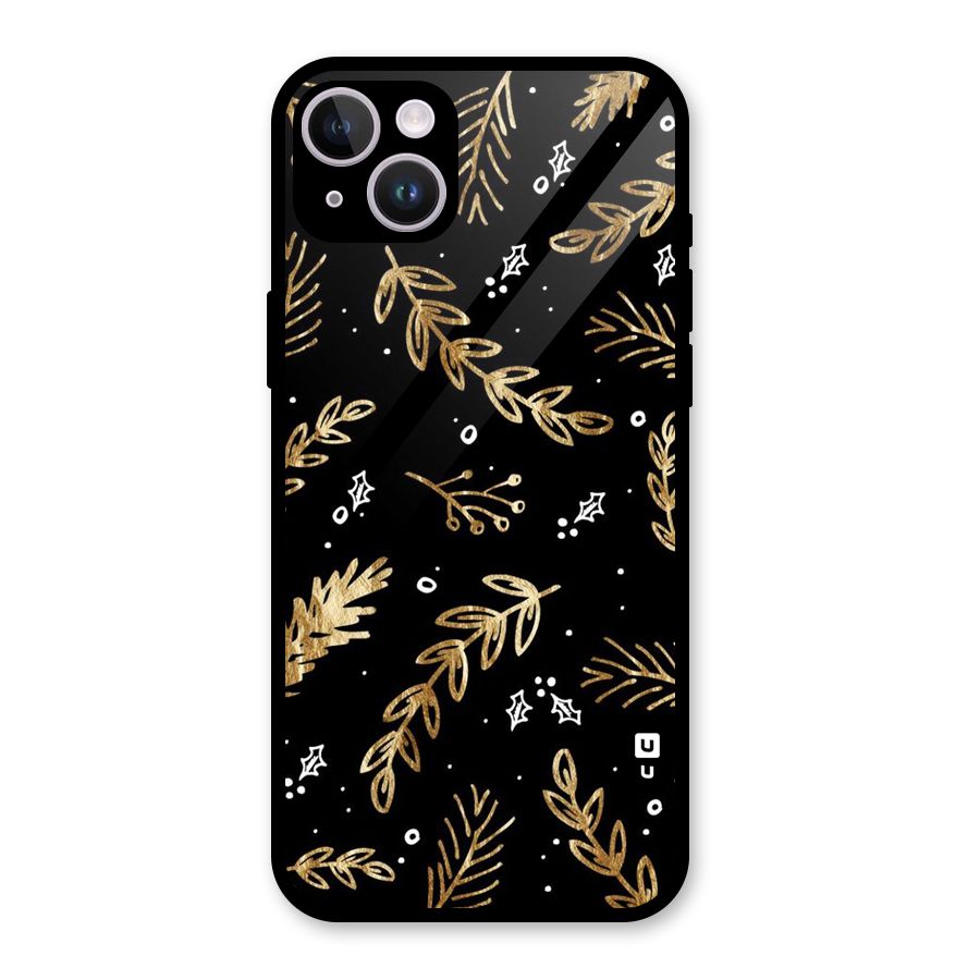 Gold Palm Leaves Glass Back Case for iPhone 14 Plus