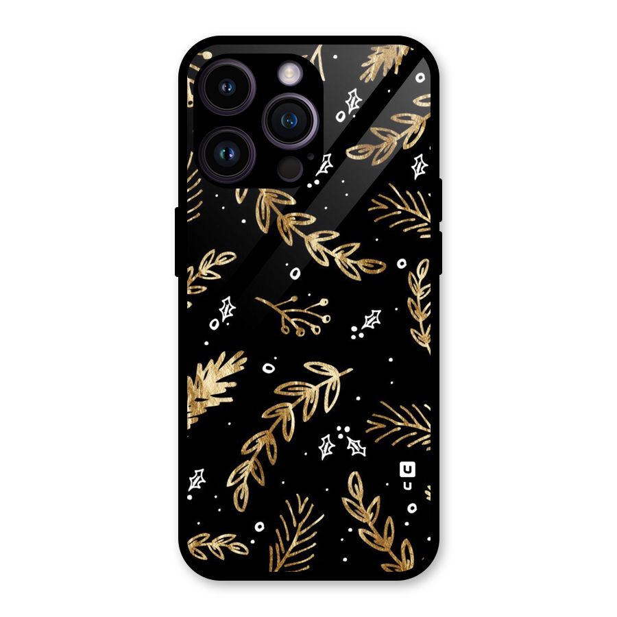Gold Palm Leaves Glass Back Case for iPhone 14 Pro Max