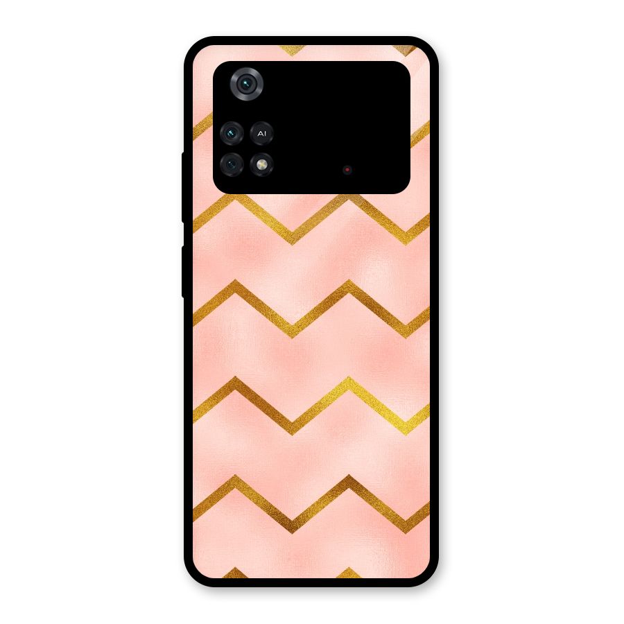 Gold Pink Pattern Glass Back Case for Poco M4 Pro 4G