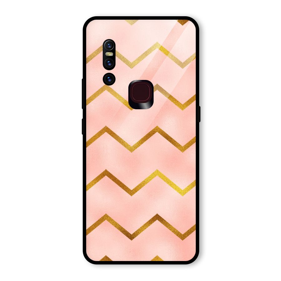 Gold Pink Pattern Glass Back Case for Vivo V15