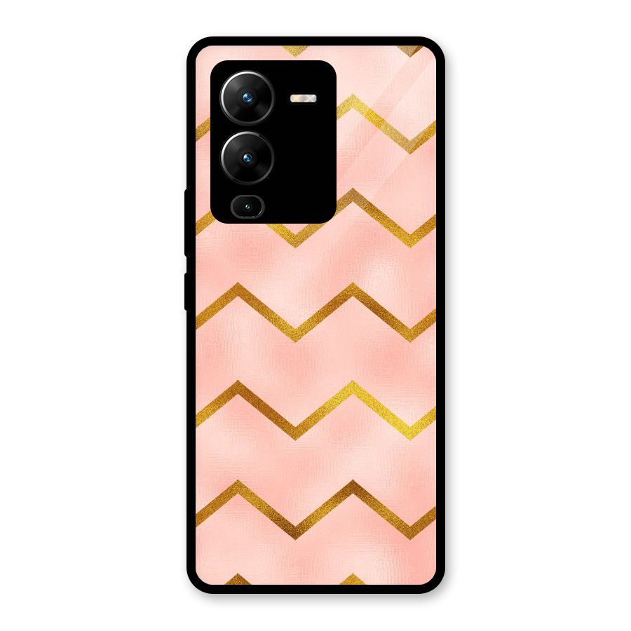 Gold Pink Pattern Glass Back Case for Vivo V25 Pro