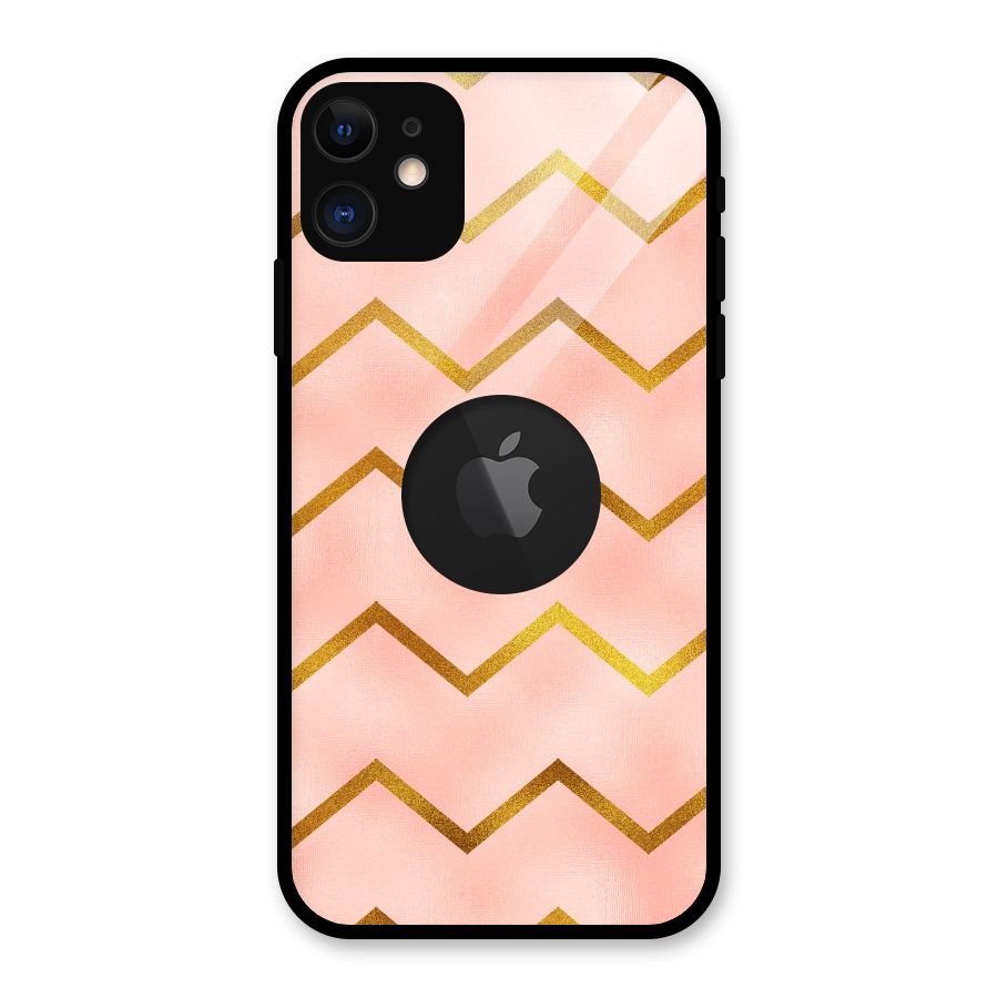 Gold Pink Pattern Glass Back Case for iPhone 11 Logo Cut
