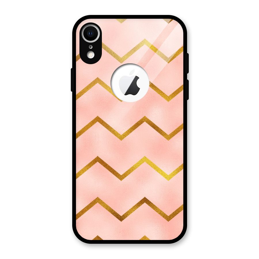Gold Pink Pattern Glass Back Case for iPhone XR Logo Cut