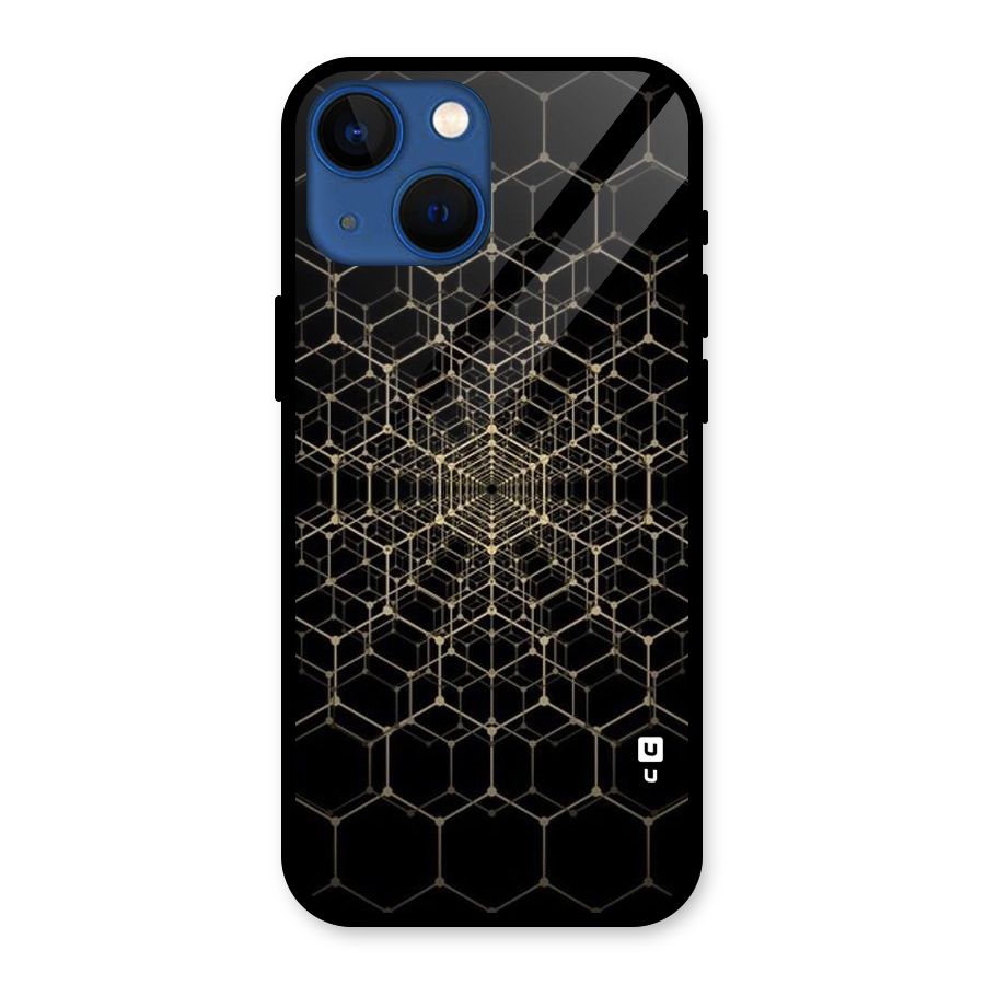 Gold Web Glass Back Case for iPhone 13 Mini