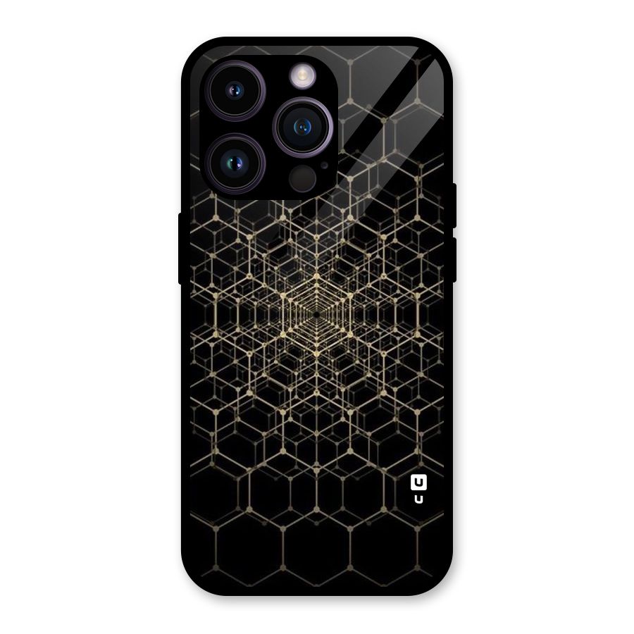 Gold Web Glass Back Case for iPhone 14 Pro