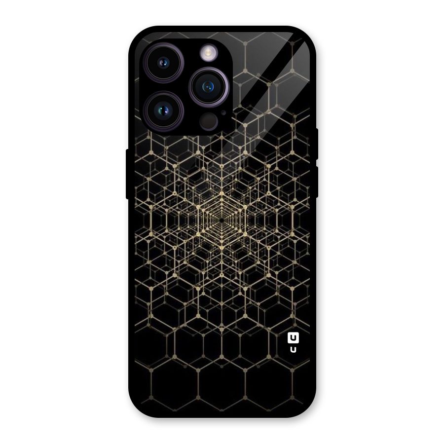 Gold Web Glass Back Case for iPhone 14 Pro Max