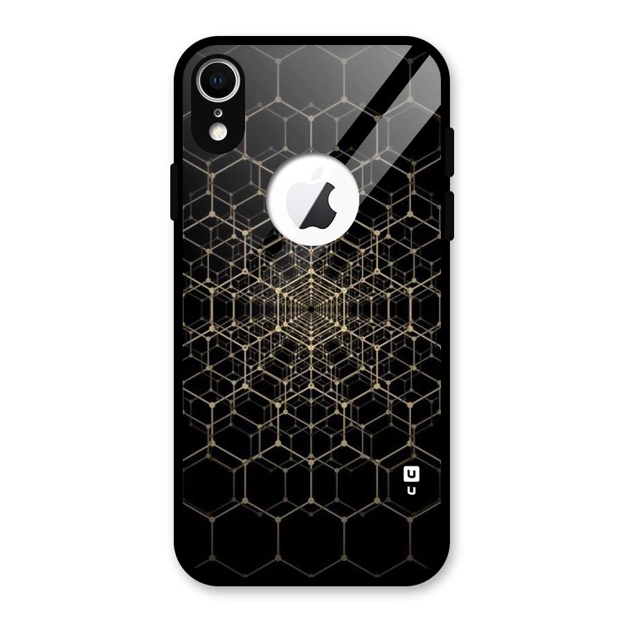Gold Web Glass Back Case for iPhone XR Logo Cut