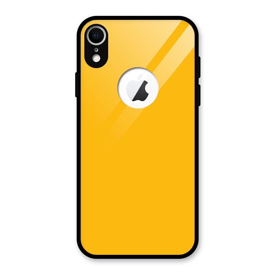 Gold Yellow Glass Back Case for iPhone XR Logo Cut