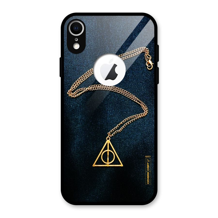 Golden Chain Glass Back Case for iPhone XR Logo Cut