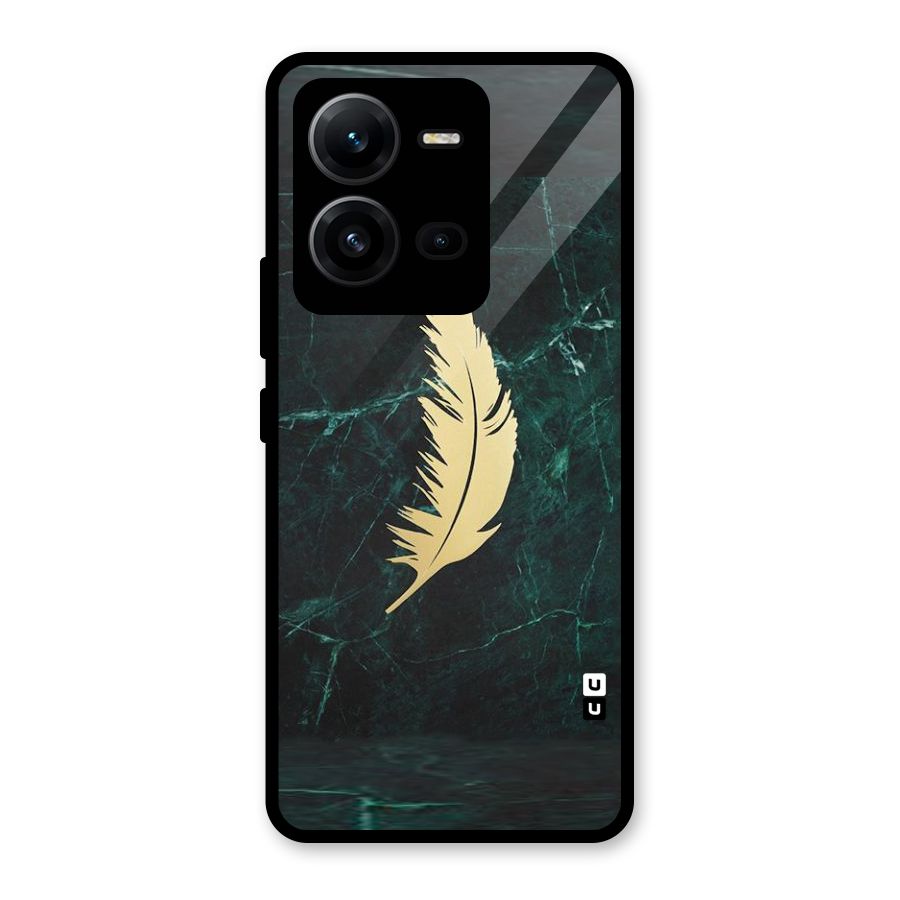 Golden Feather Glass Back Case for Vivo V25