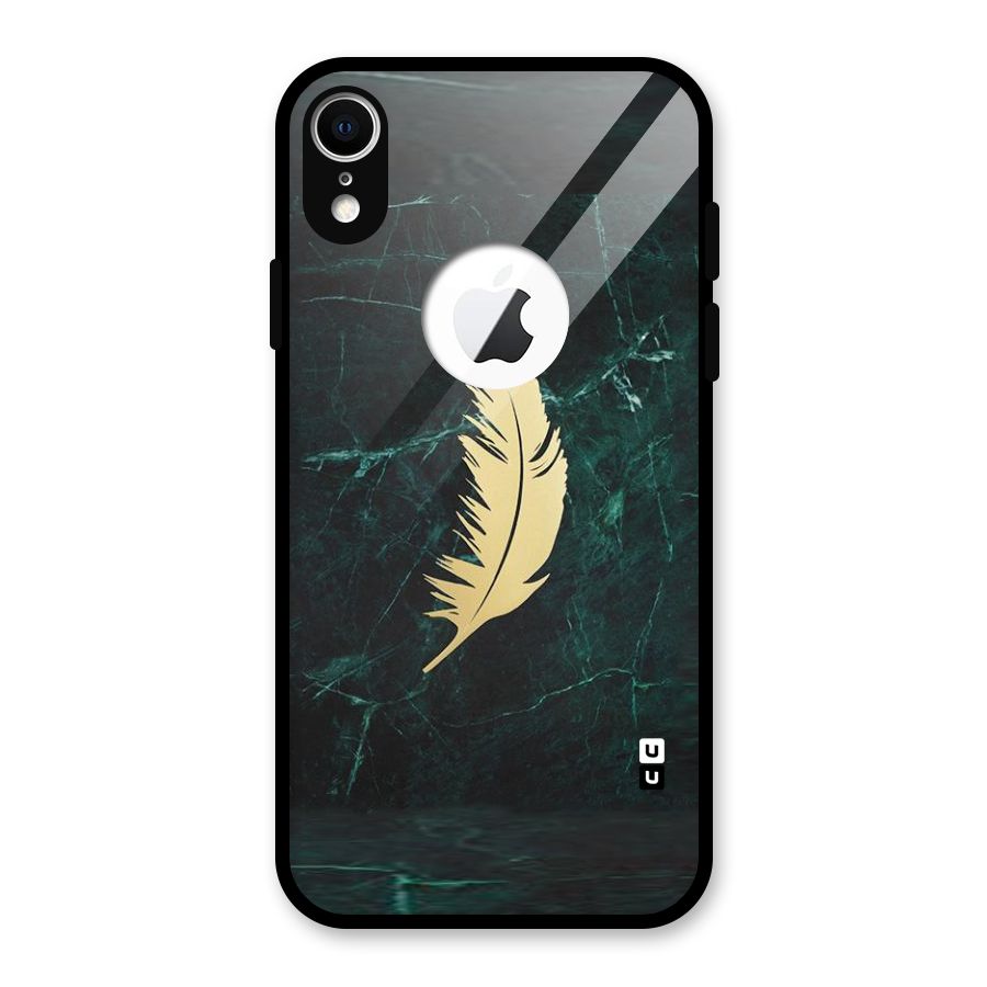 Golden Feather Glass Back Case for iPhone XR Logo Cut