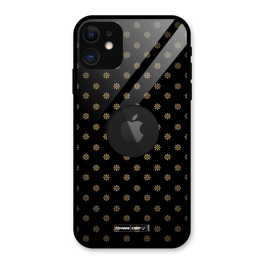 Golden Flowers Glass Back Case for iPhone 11 Logo Cut