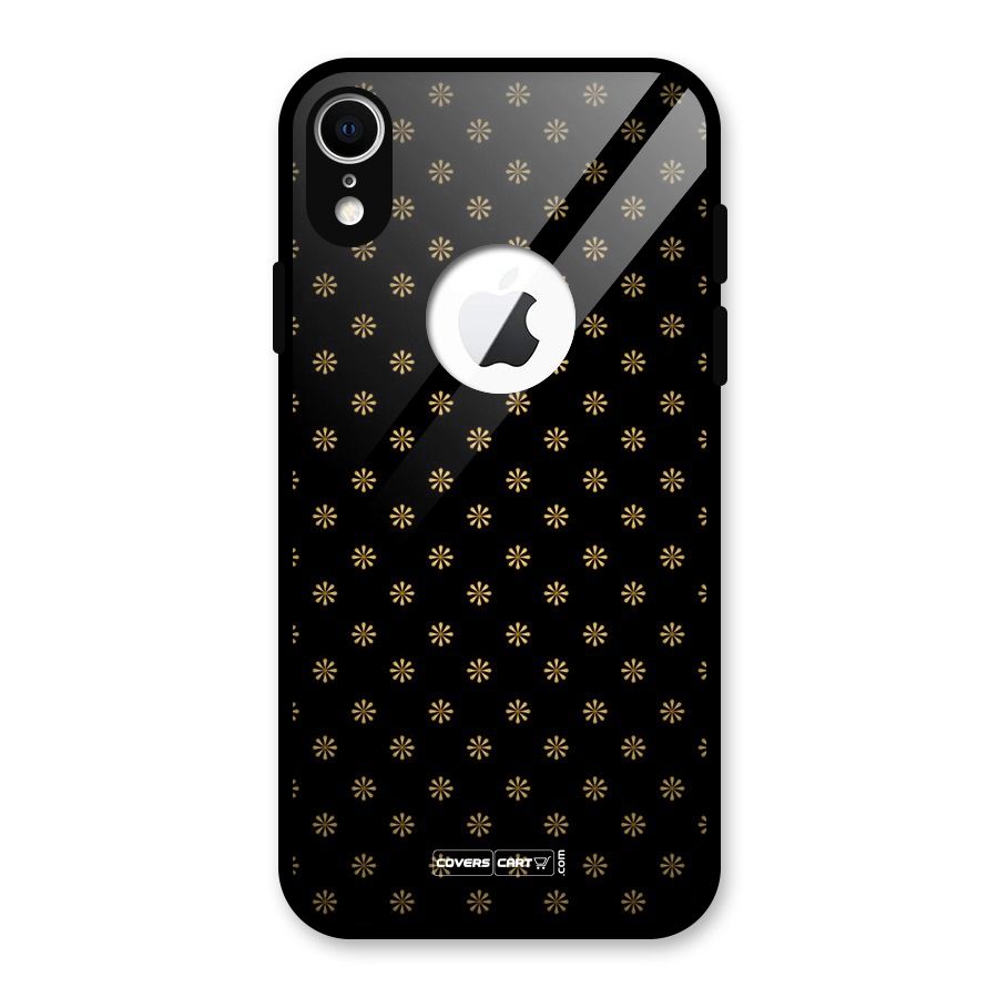 Golden Flowers Glass Back Case for iPhone XR Logo Cut