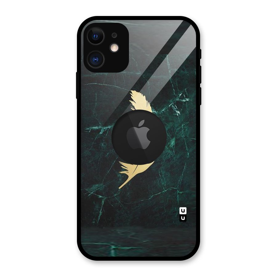 Golden Leaf Glass Back Case for iPhone 11 Logo Cut
