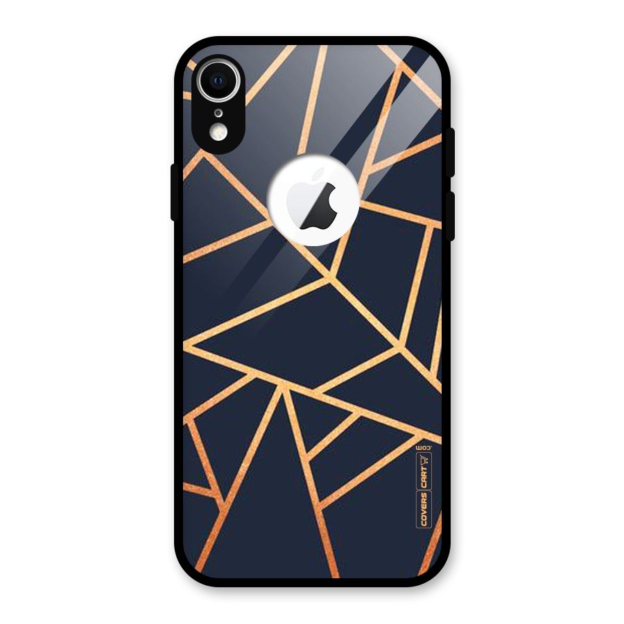 Golden Pattern Glass Back Case for iPhone XR Logo Cut