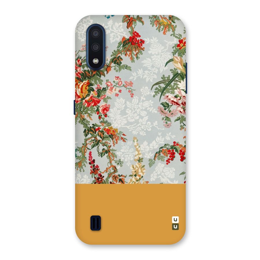 Golden Stripe on Floral Back Case for Galaxy M01