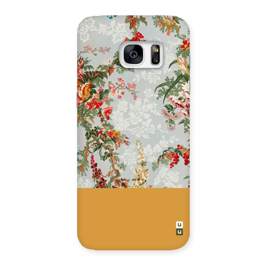 Golden Stripe on Floral Back Case for Galaxy S7 Edge