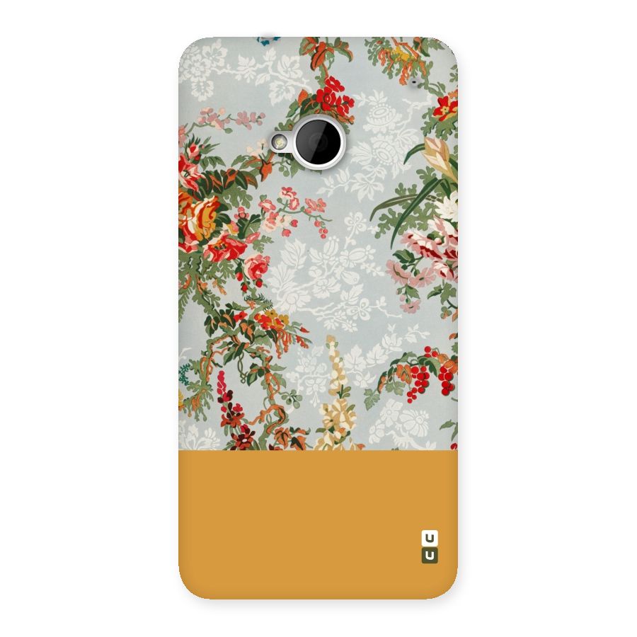 Golden Stripe on Floral Back Case for HTC One M7