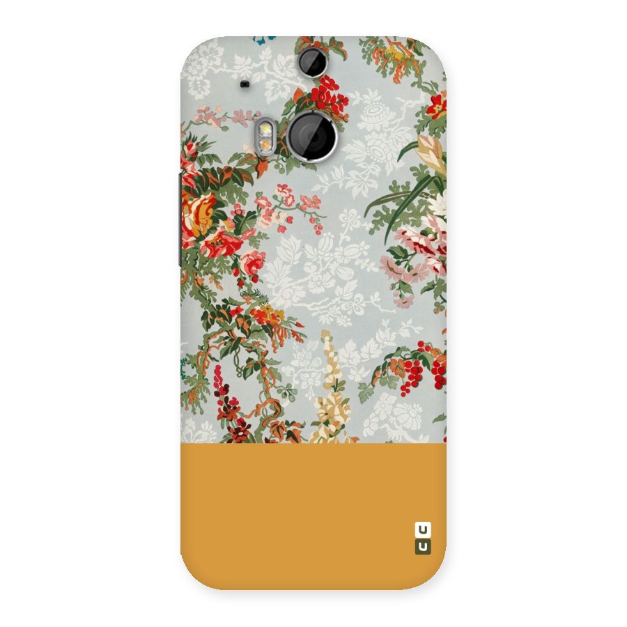 Golden Stripe on Floral Back Case for HTC One M8