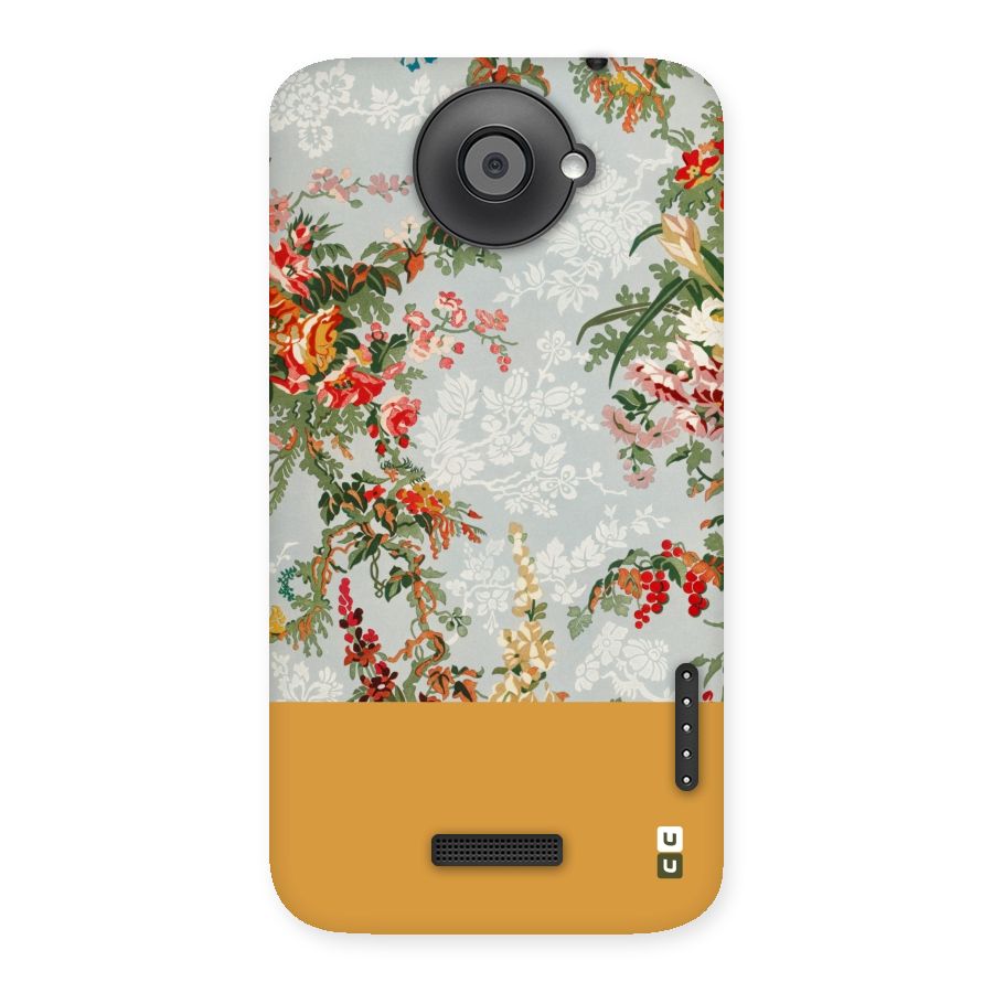 Golden Stripe on Floral Back Case for HTC One X
