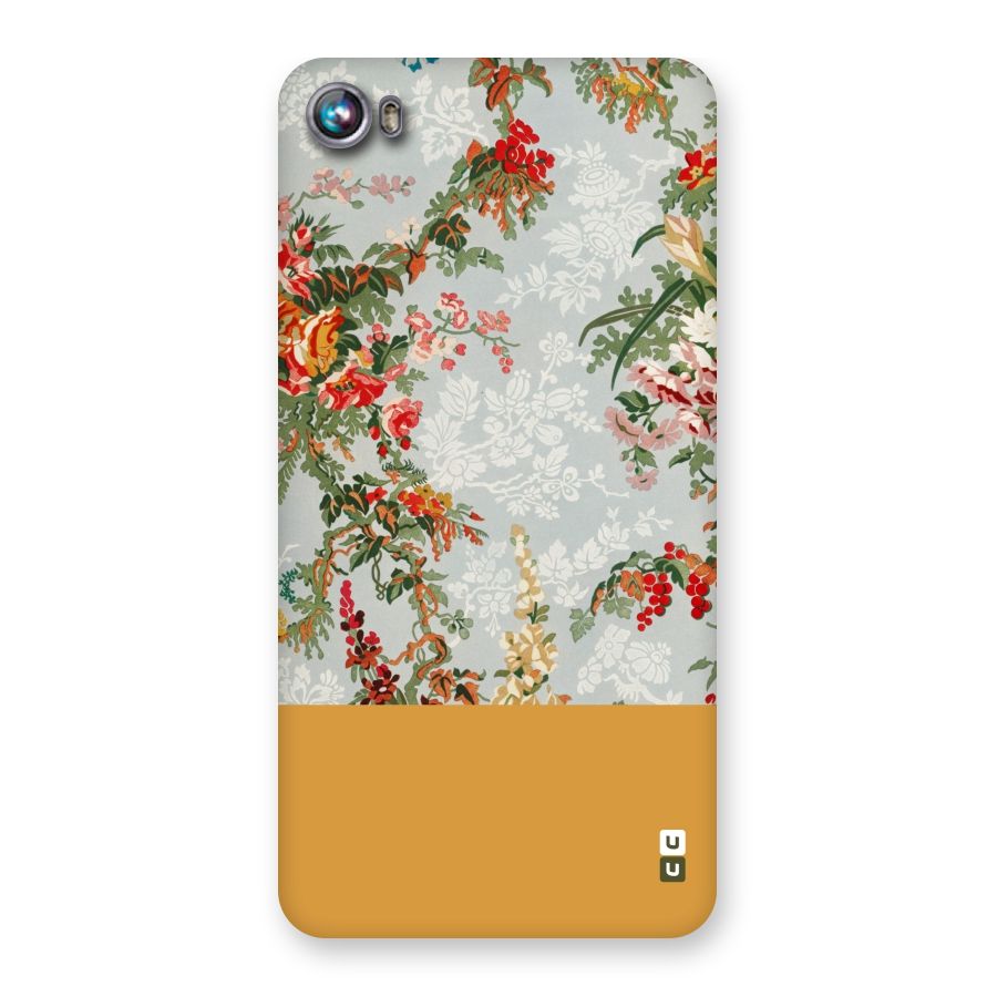 Golden Stripe on Floral Back Case for Micromax Canvas Fire 4 A107