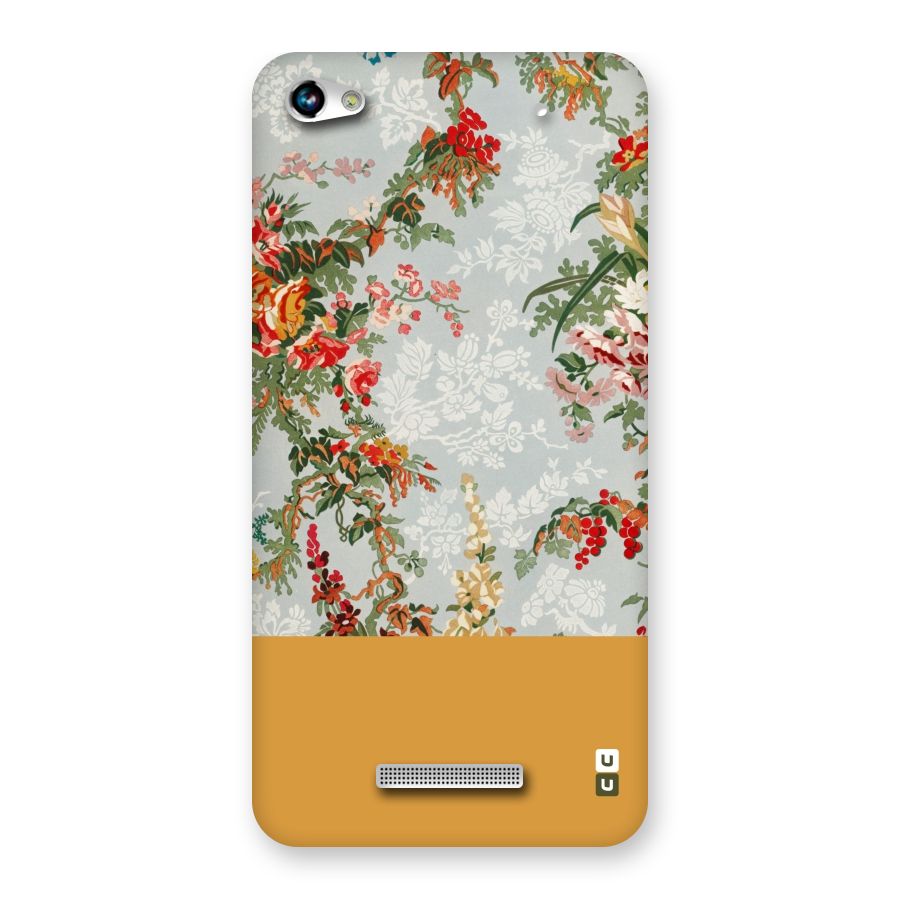 Golden Stripe on Floral Back Case for Micromax Hue 2