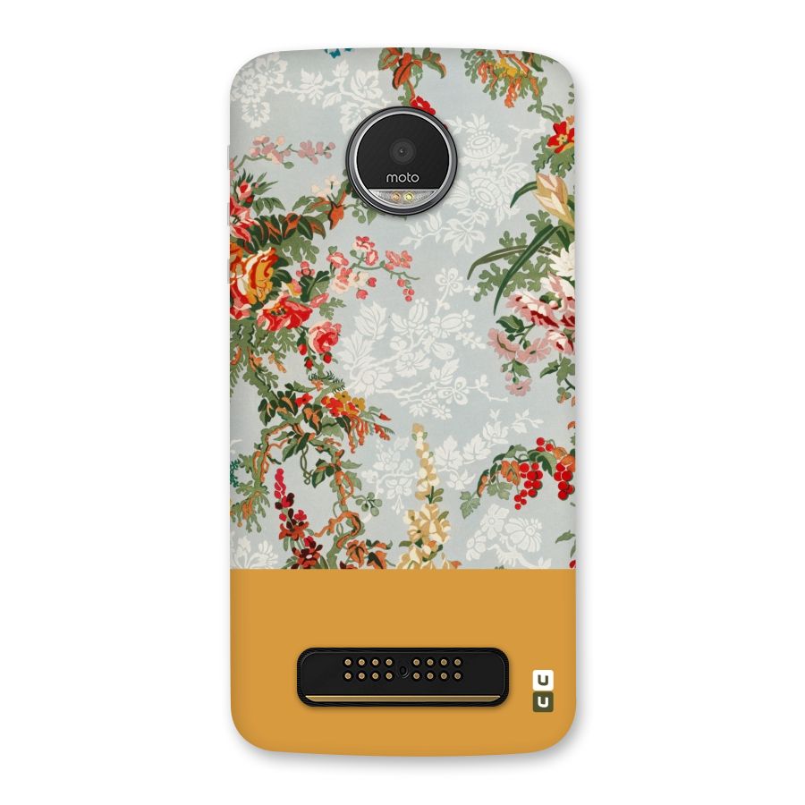 Golden Stripe on Floral Back Case for Moto Z Play