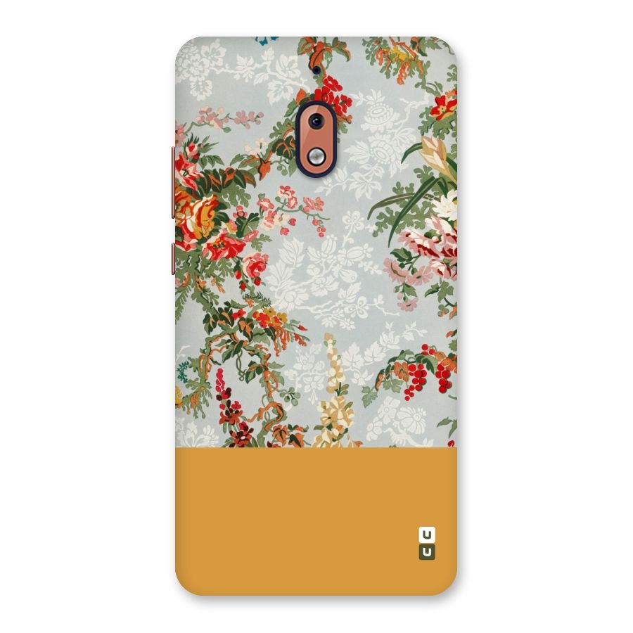 Golden Stripe on Floral Back Case for Nokia 2.1