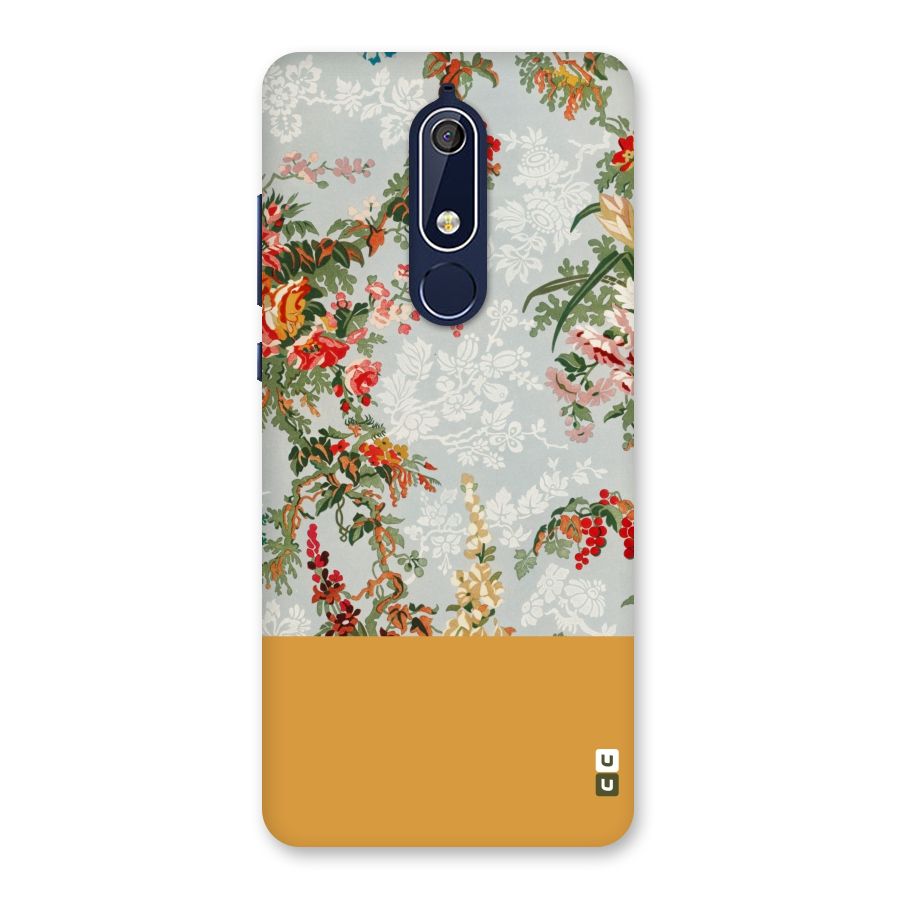 Golden Stripe on Floral Back Case for Nokia 5.1