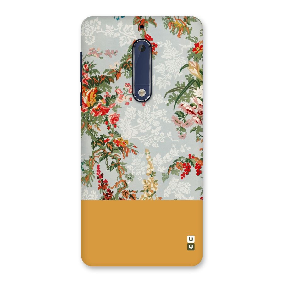 Golden Stripe on Floral Back Case for Nokia 5