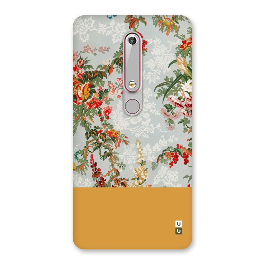 Golden Stripe on Floral Back Case for Nokia 6.1
