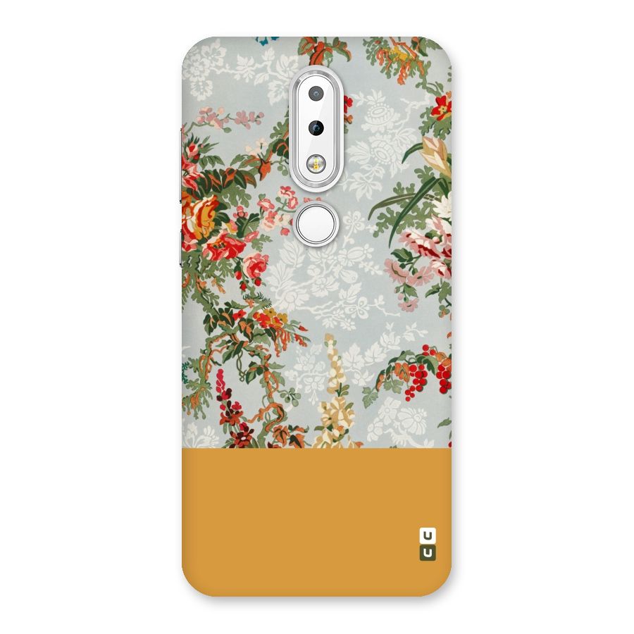 Golden Stripe on Floral Back Case for Nokia 6.1 Plus