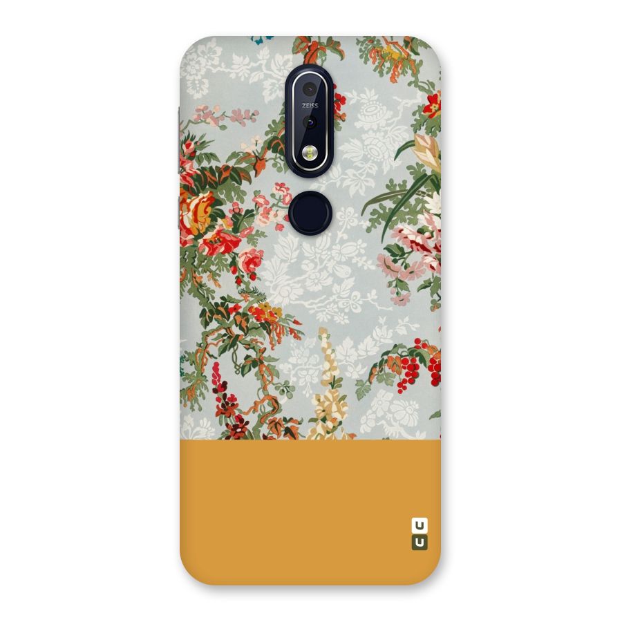 Golden Stripe on Floral Back Case for Nokia 7.1