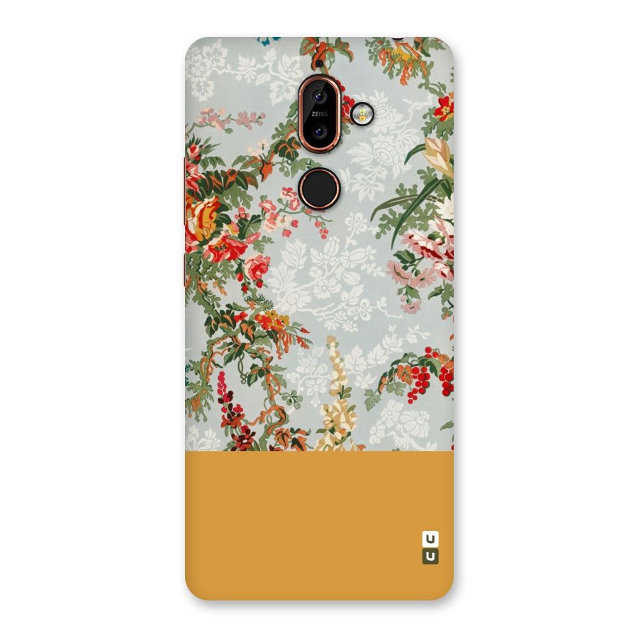 Golden Stripe on Floral Back Case for Nokia 7 Plus
