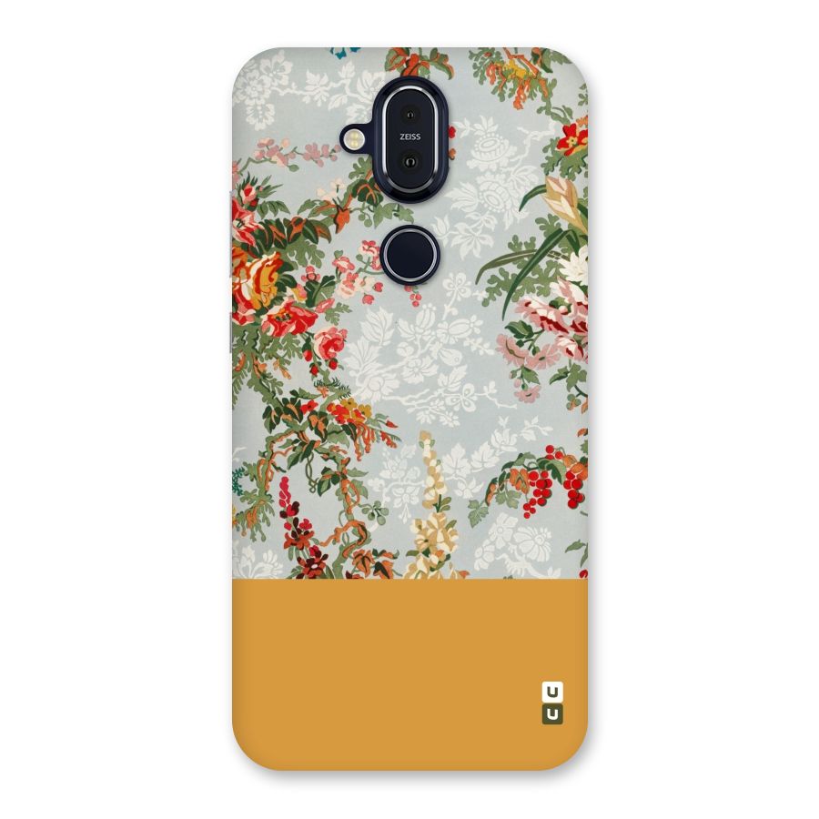 Golden Stripe on Floral Back Case for Nokia 8.1