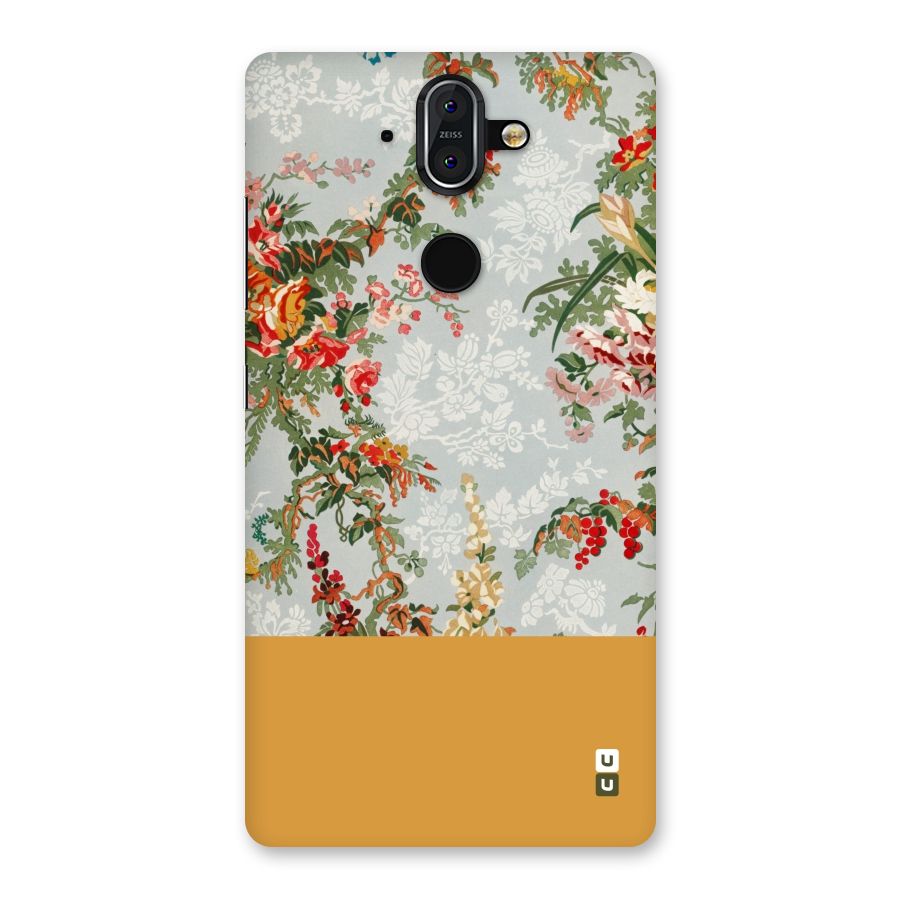 Golden Stripe on Floral Back Case for Nokia 8 Sirocco