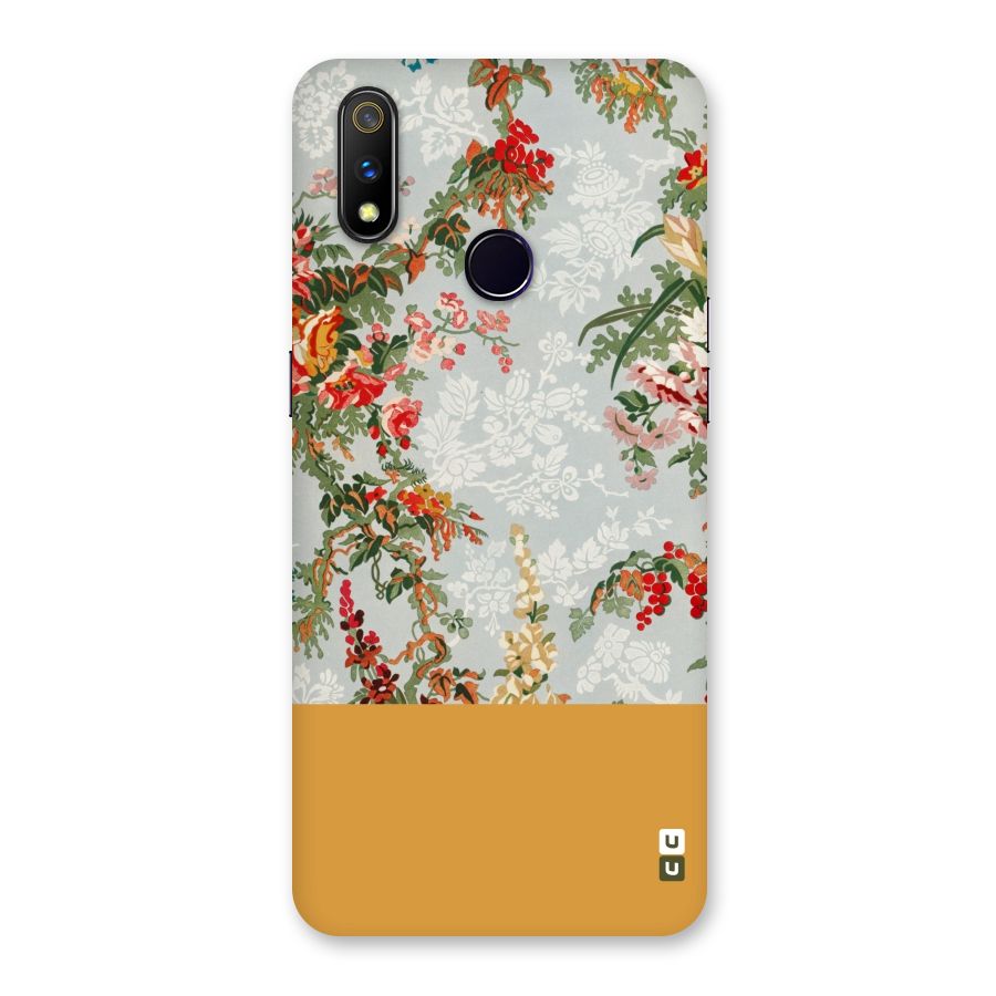 Golden Stripe on Floral Back Case for Realme 3 Pro