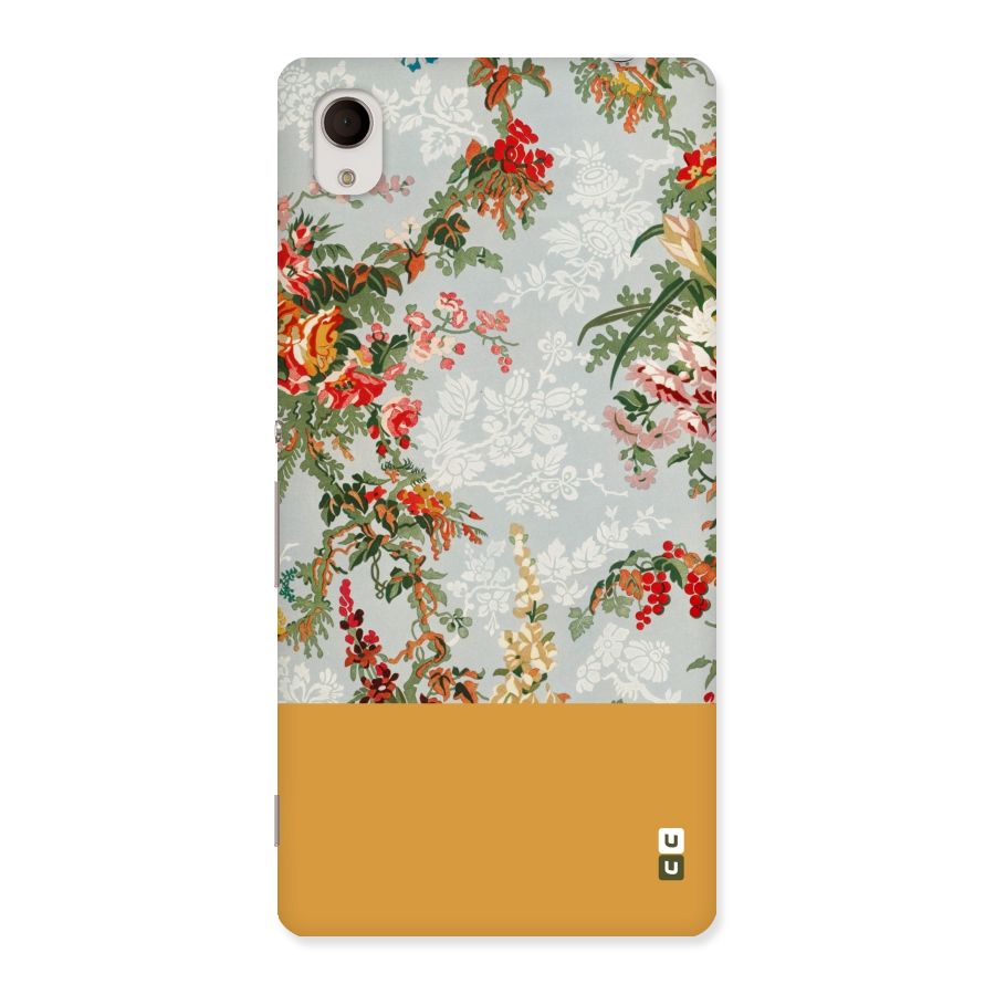 Golden Stripe on Floral Back Case for Sony Xperia M4