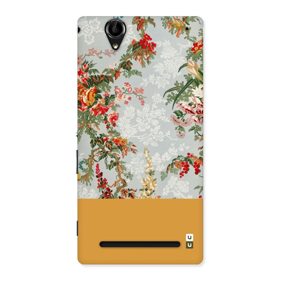 Golden Stripe on Floral Back Case for Sony Xperia T2
