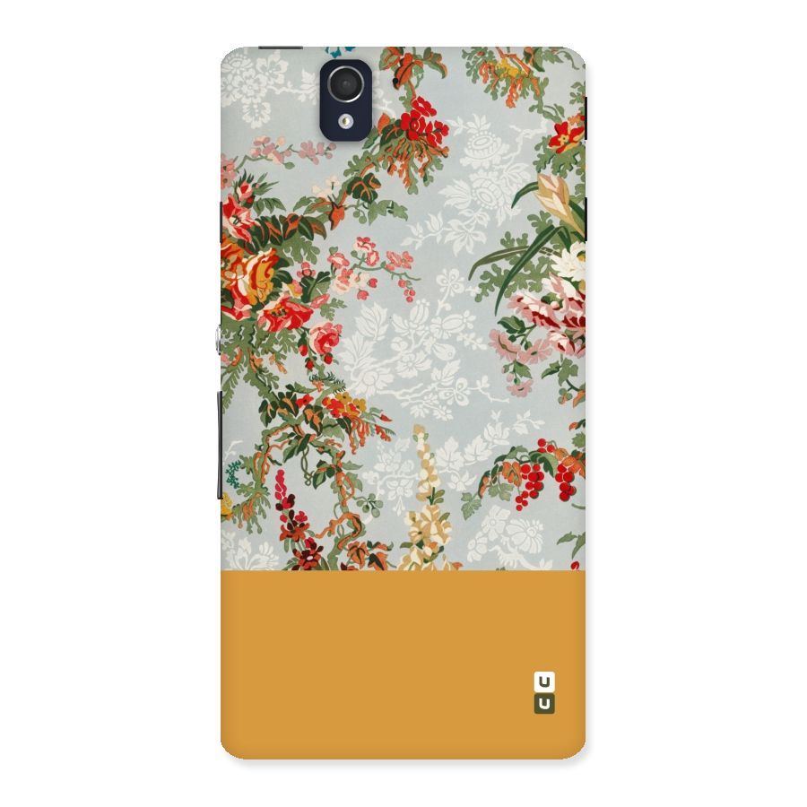 Golden Stripe on Floral Back Case for Sony Xperia Z
