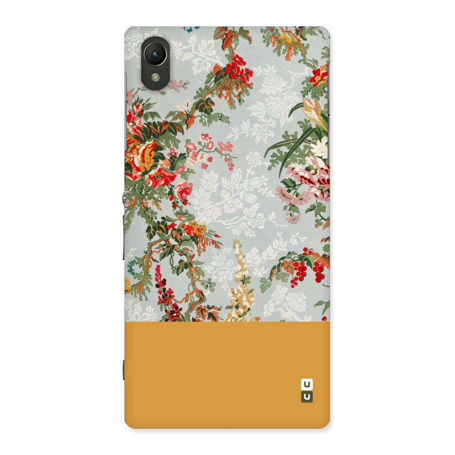 Golden Stripe on Floral Back Case for Sony Xperia Z1