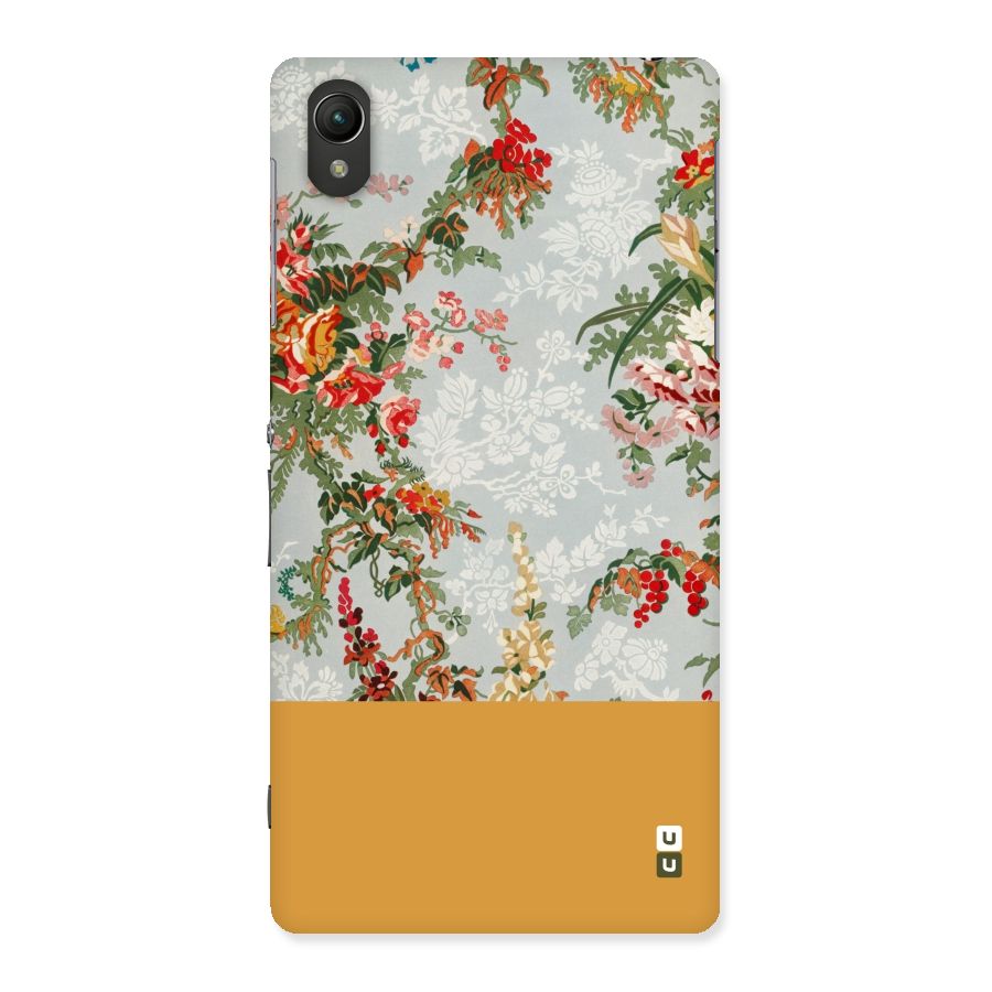 Golden Stripe on Floral Back Case for Sony Xperia Z2