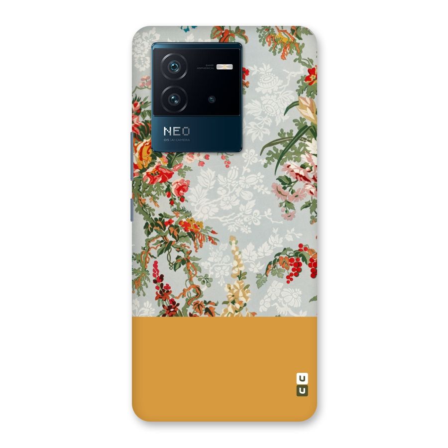 Golden Stripe on Floral Back Case for Vivo iQOO Neo 6 5G